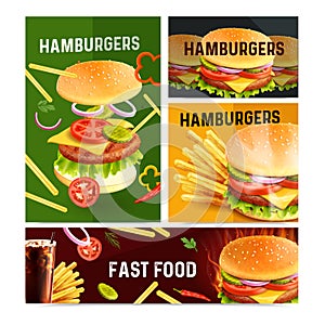 Fast food realistic horizontal banners set isolated vector