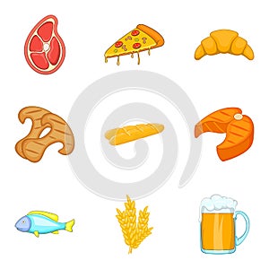 Fast food restaurant icons set, cartoon style