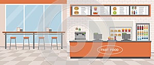 Fast food restaurant interior.