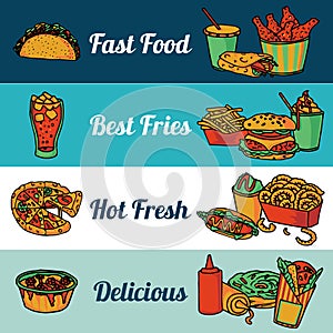 Fast food restaurant menu banners set