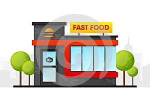 A Fast-Food restaurant. Order on a tray. Business building. Vector illustration.