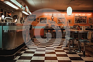 fast food restaurant with retro decor and classic tunes playing in the background