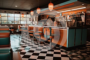 fast food restaurant with retro decor and classic tunes playing in the background