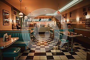 fast food restaurant with retro interior, featuring vintage items and nostalgic decor