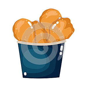 Fast food roasted chicken pieces in box cartoon isolated icon white background