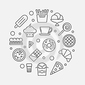 Fast food round illustration - vector unhealthy food concept