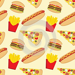 Fast food seamless pattern in flat style.