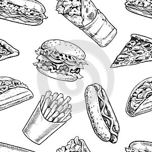 Fast Food Seamless Pattern Retro Vector