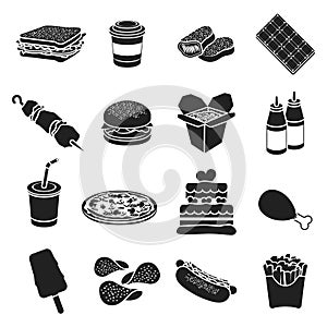 Fast food set icons in black style. Big collection fast food vector symbol stock illustration