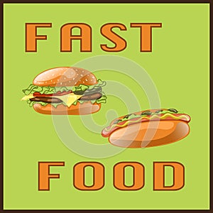 Fast food set for Menu Card, poster, brochure, web, mobile application.