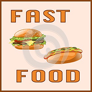 Fast food set for Menu Card, poster, brochure, web, mobile application.