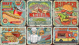 Fast food set posters colorful