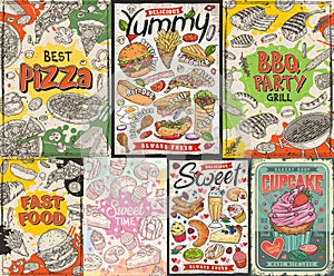Fast food set posters colorful