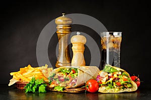 Fast Food with Shawarma, Kebab and Cold Cola