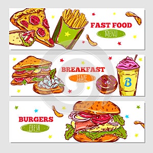 Fast Food Sketch Horizontal Banners