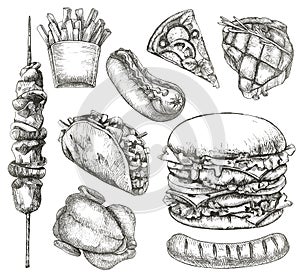 Fast food, sketches, hand drawing photo