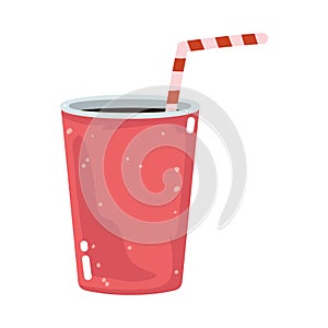 Fast food soda cup with straw isolated icon white background