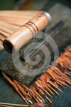 Fast food on sticks cooked on a chinese street market