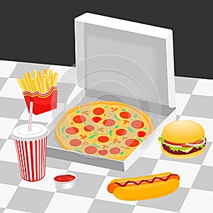 Fast food on the table vector illustration