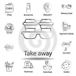 fast food take away outline icon. Set of food illustration icon. Signs and symbols can be used for web, logo, mobile app, UI, UX
