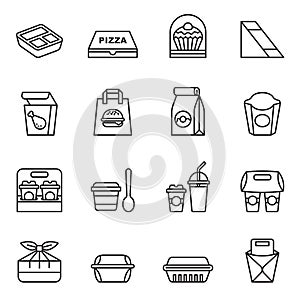 Fast food. Take away. Package icons for delivery.