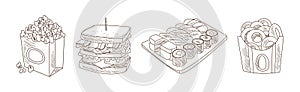 Fast Food and Tasty Snack for Takeaway Eating Vector Set