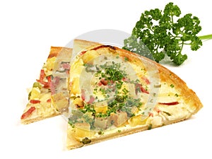 Fast Food - Traditional Tarte Flambee with Creme Fraiche, Leek, Potato and Bacon