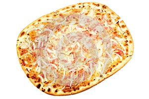 Fast Food - Traditional Tarte Flambee with Creme Fraiche, Onion and Bacon