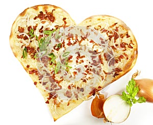 Fast Food - Traditional Tarte Flambee with Creme Fraiche, Onion and Bacon