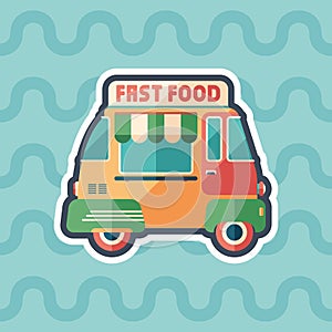 Fast food van sticker flat icon with color background.