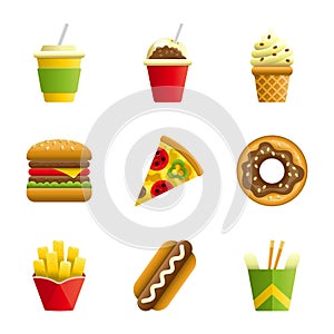 Fast food vector cartoon icon set