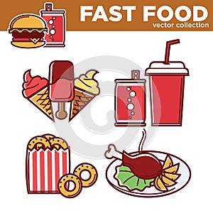 Fast food vector collection of sweet and salty dishes