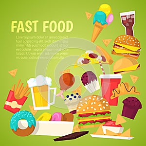 Fast food vector nutrition american hamburger or cheeseburger unhealthy eating concept junk fast-food snacks burger or