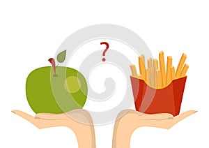 Fast food or vegetables proper nutrition. Concept of healthy