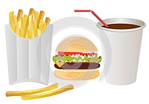 Fast food on white background