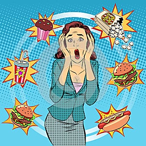 Fast food woman unhealthy diet panic