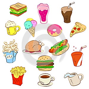 Fast foods icon set