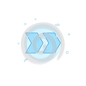 Fast forward double right arrow, detour flat vector icon. Filled line style. Blue monochrome design. Editable stroke