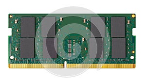 Fast green modern SO-DIMM DDR4 RAM memory module for notebook laptop computer isolated white background. pc hardware technology