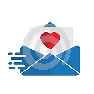 Fast icon paper sent letter mail icon.  envelope with a heart icon. Love message sign