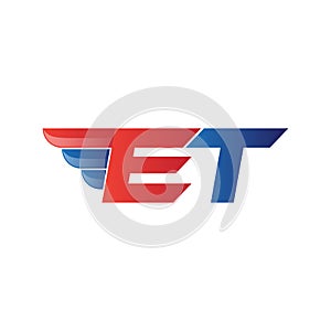 Fast initial letter ET logo vector wing