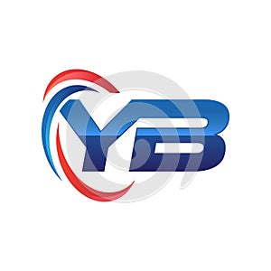 Initial letter YB logo swoosh red and blue