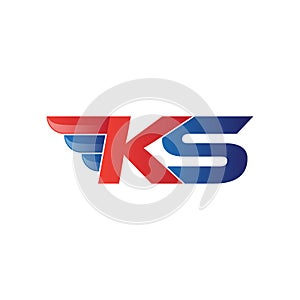 Fast initial letter KS logo vector wing photo