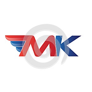 Fast initial letter MK logo vector wing photo