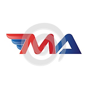 Fast initial letter MA logo vector wing