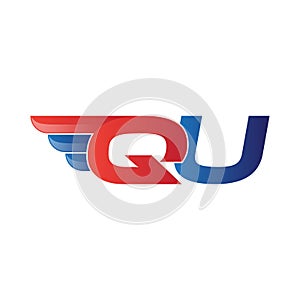 Fast initial letter QU logo vector wing