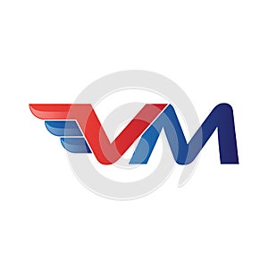 Fast initial letter VM logo vector wing