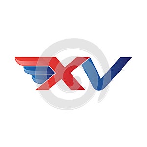 Fast initial letter XV logo vector wing