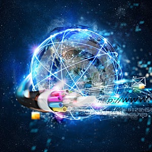 Fast internet worldwide connection with the optical fiber photo