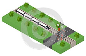 Fast isometric modern train. Public transport.